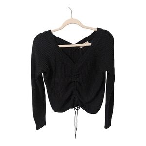 Black V-Neck Knit Sweater Top
